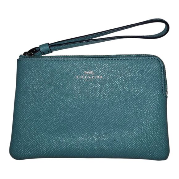 Coach Teal Leather Wristlet Wallet clutch - Picture 1 of 8